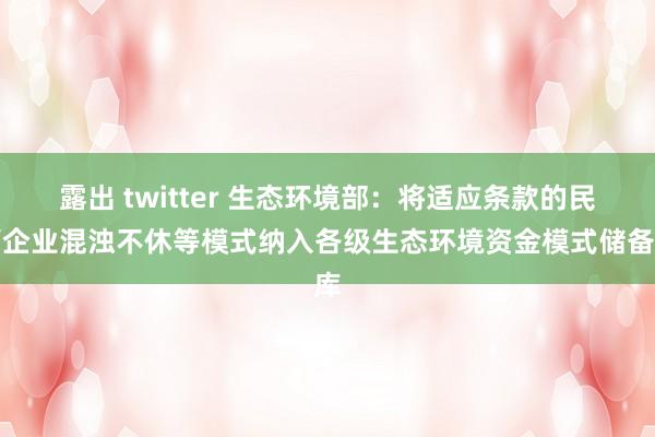 露出 twitter 生态环境部：将适应条款的民营企业混浊不休等模式纳入各级生态环境资金模式储备库