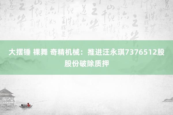 大摆锤 裸舞 奇精机械：推进汪永琪7376512股股份破除质押