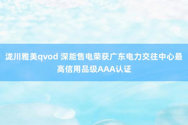 泷川雅美qvod 深能售电荣获广东电力交往中心最高信用品级AAA认证