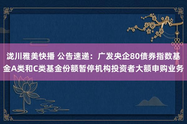 泷川雅美快播 公告速递：广发央企80债券指数基金A类和C类基金份额暂停机构投资者大额申购业务