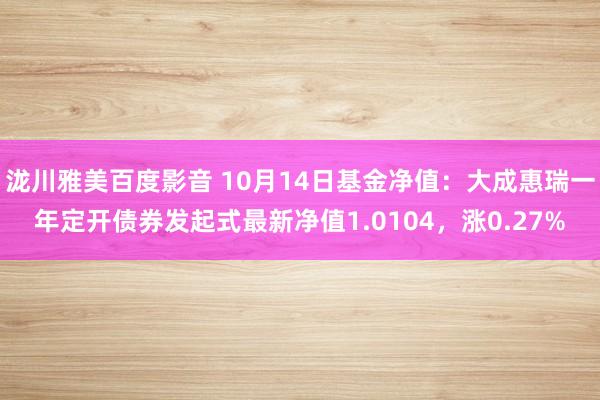 泷川雅美百度影音 10月14日基金净值：大成惠瑞一年定开债券发起式最新净值1.0104，涨0.27%