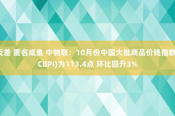 反差 匿名咸鱼 中物联：10月份中国大批商品价钱指数(CBPI)为113.4点 环比回升3%