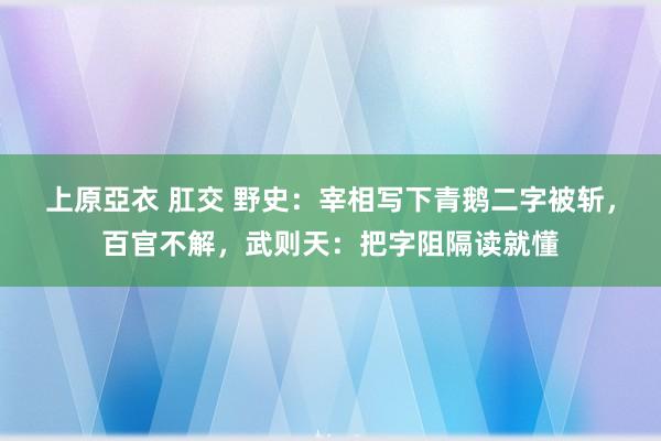 上原亞衣 肛交 野史：宰相写下青鹅二字被斩，百官不解，武则天：把字阻隔读就懂