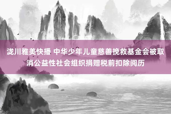 泷川雅美快播 中华少年儿童慈善挽救基金会被取消公益性社会组织捐赠税前扣除阅历